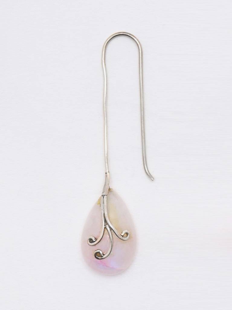 Long Hook Dangle Earrings With Rose Quartz Stone Fine Jewelry For Women 925 Sterling Silver : LDD566