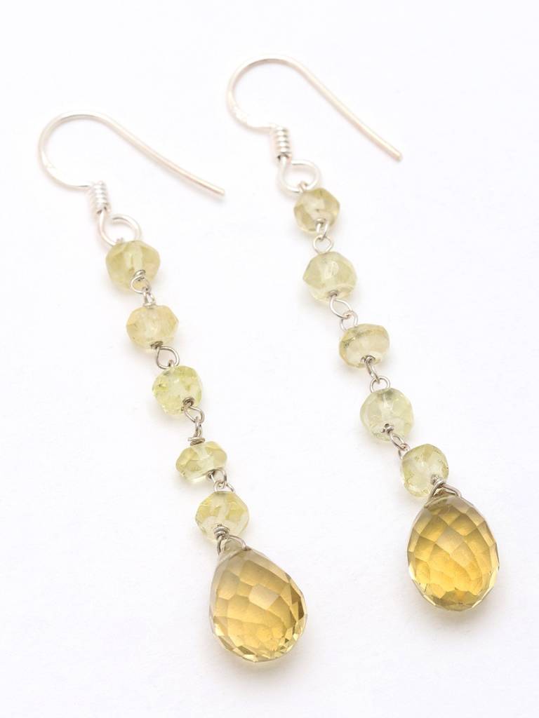 Long Hook Dangle Earrings With Citrine Gemstone 925 Sterling Silver : LDD569