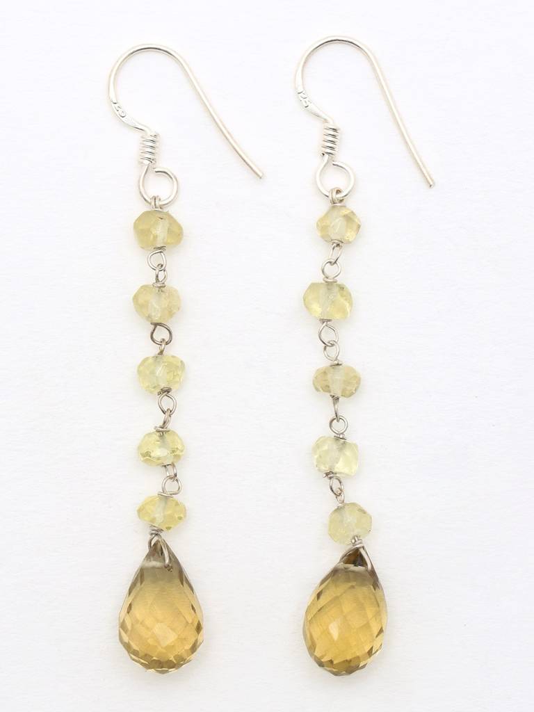 Long Hook Dangle Earrings With Citrine Gemstone 925 Sterling Silver : LDD569