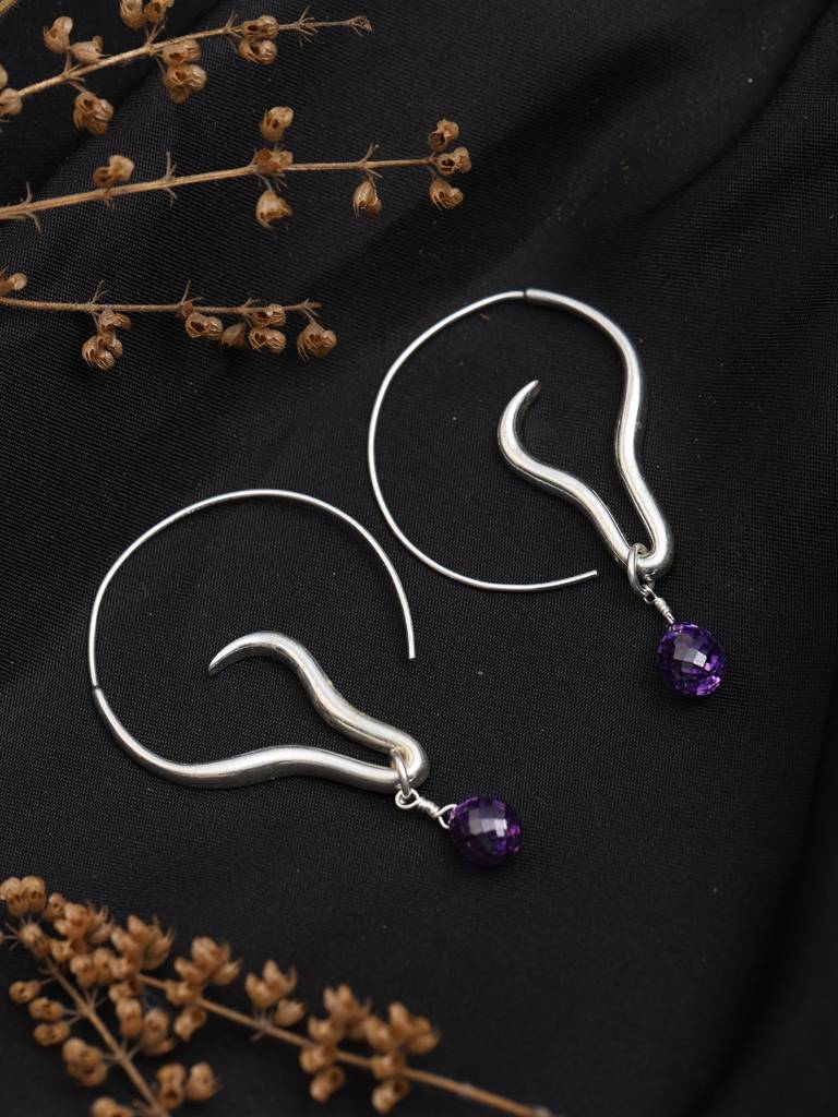 Designer Faceted Amethyst Earrings 925 Sterling Silver : LDD570