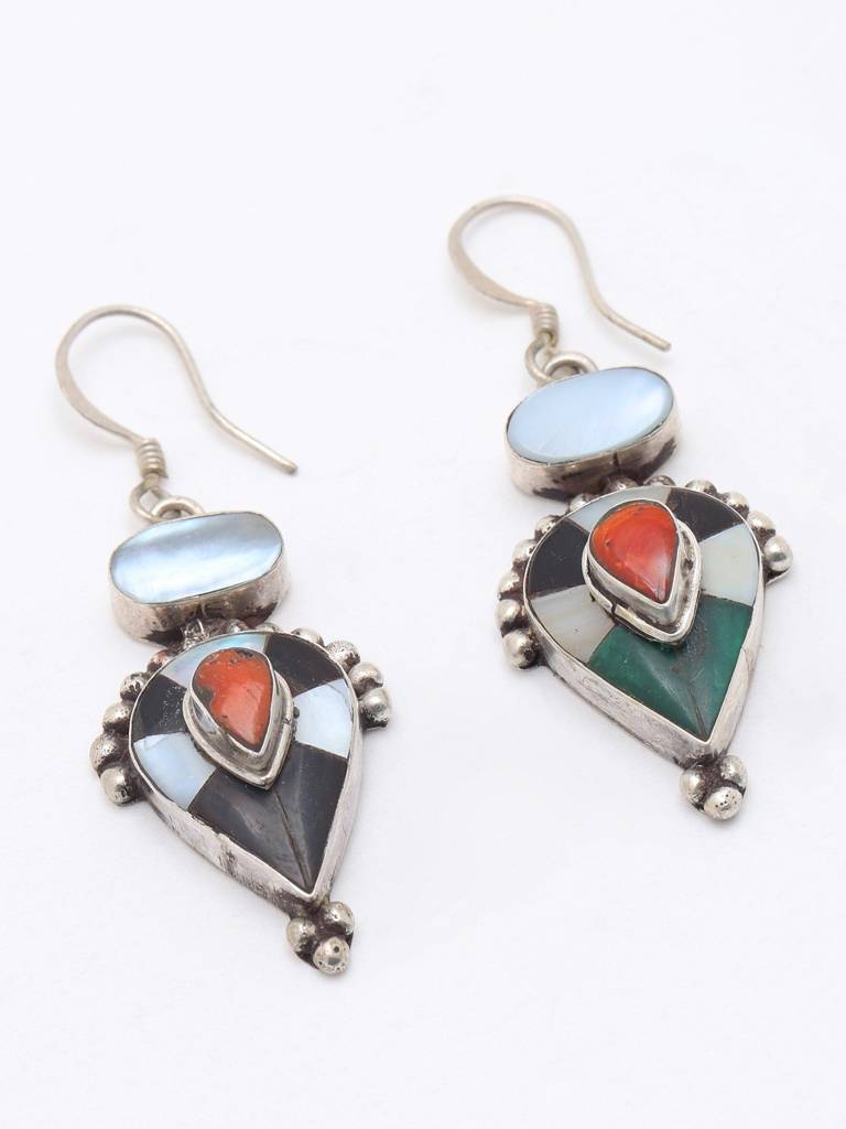 Reverse Tear Drop Earrings With Multi Gemstones Fine Jewelry For Women 925 Sterling Silver : LDD575