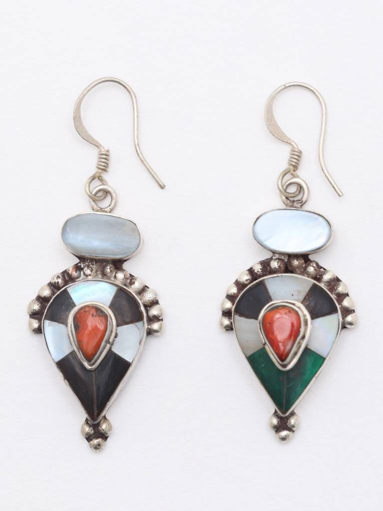 Reverse Tear Drop Earrings With Multi Gemstones Fine Jewelry For Women 925 Sterling Silver : LDD575