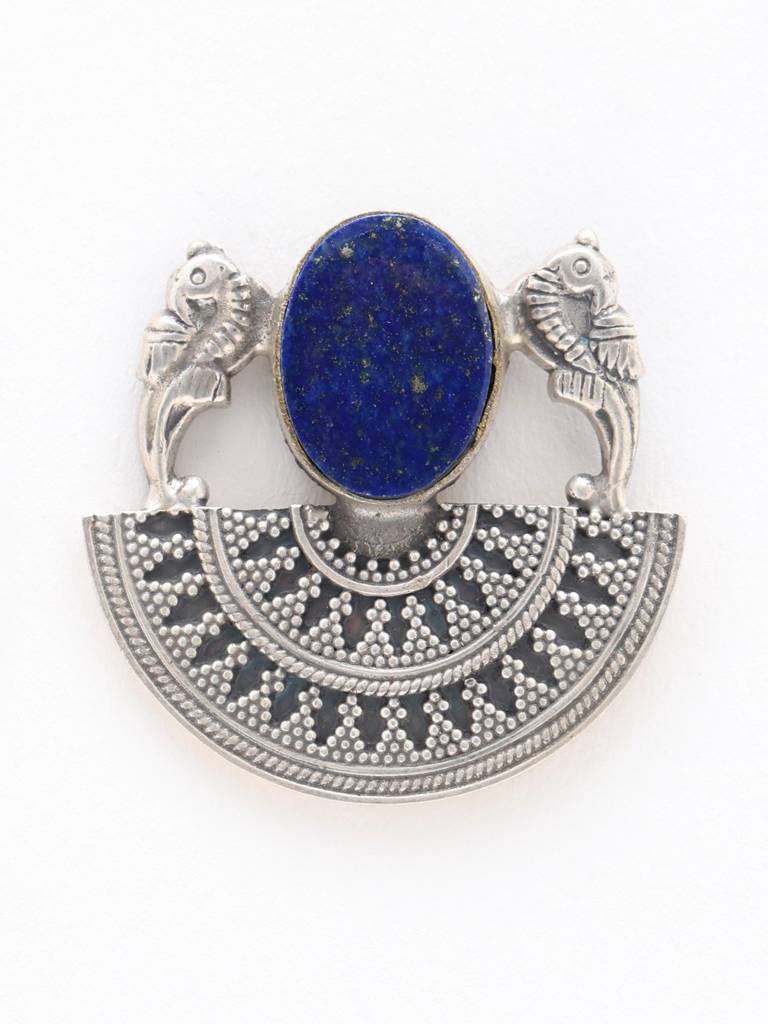 Oval Lapis Lazuli Earrings With Semi-Circle Mandala & Peacocks Design Fine Jewelry For Women 925 Sterling Silver : LDD578