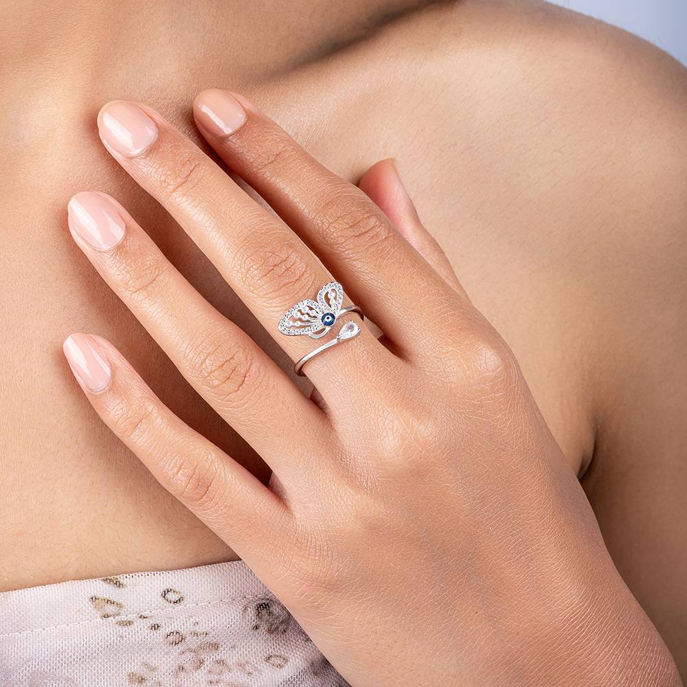 Evil Eye Butterfly Ring In Silver Color Sterling Silver Adjustable  Silver