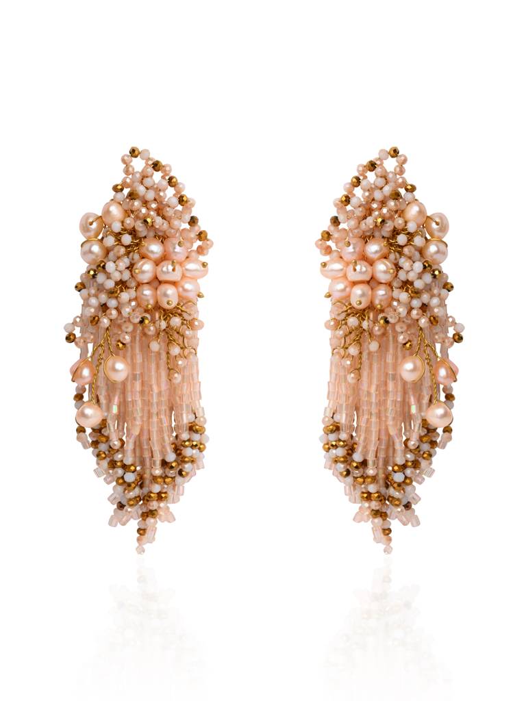 Fresh Water Pearl Floral Long Earrings : LE-954-01PEACH
