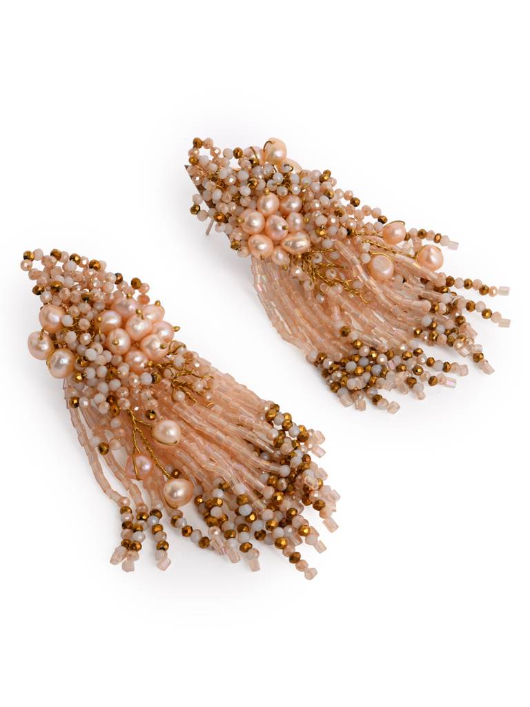 Fresh Water Pearl Floral Long Earrings : LE-954-01PEACH