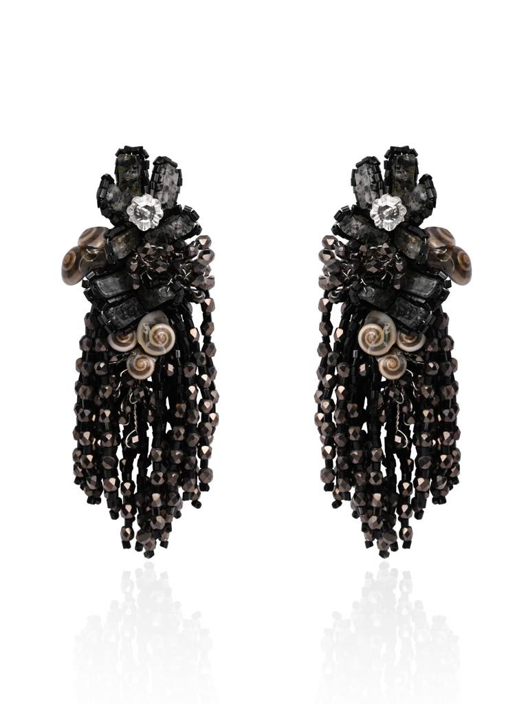 Jet Black Black Anti Tarnish Cocktail Statement Earrings : LE-956-01BLACK