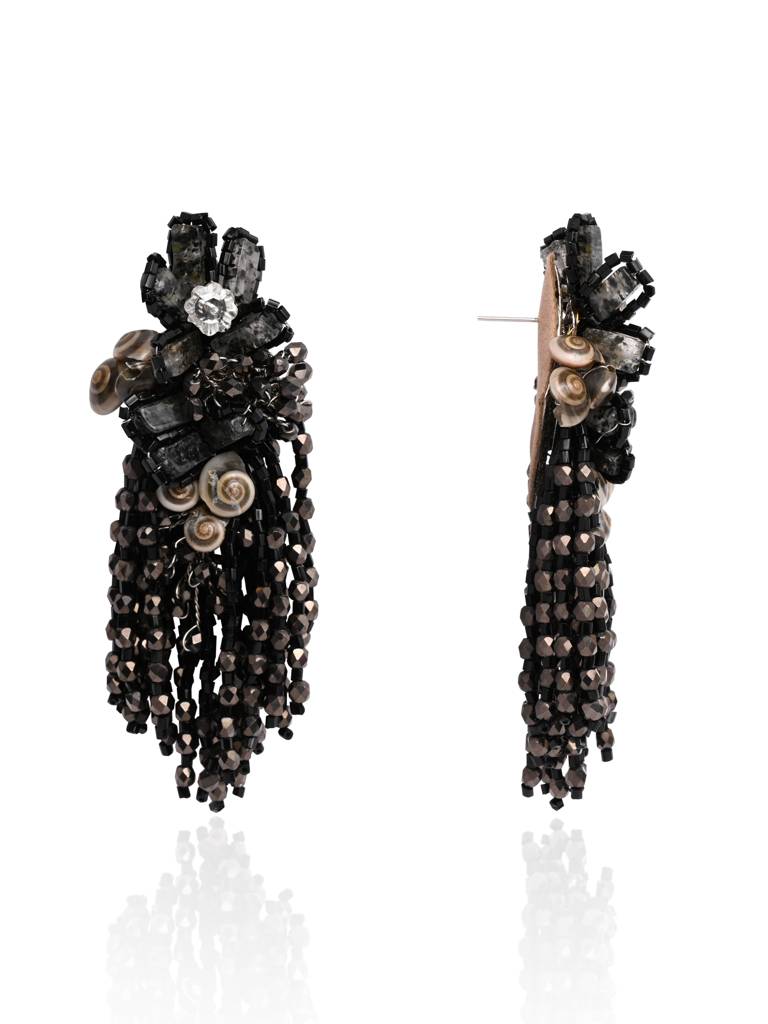 Jet Black Black Anti Tarnish Cocktail Statement Earrings : LE-956-01BLACK