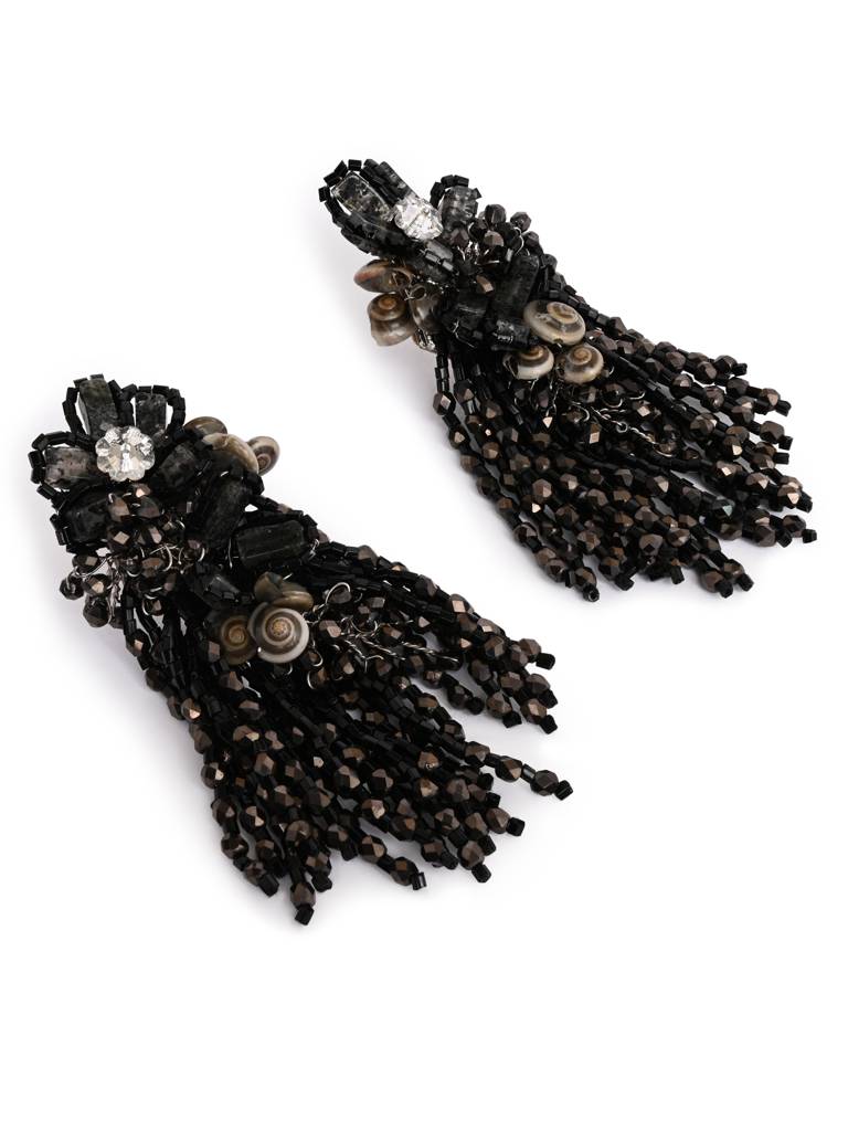 Jet Black Black Anti Tarnish Cocktail Statement Earrings : LE-956-01BLACK