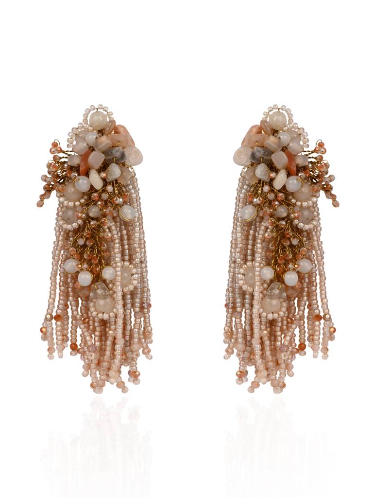 Beige Long Crystal Tassel Haldi Earrings : LE-957-01PEACH