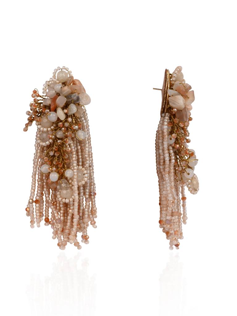 Beige Long Crystal Tassel Haldi Earrings : LE-957-01PEACH