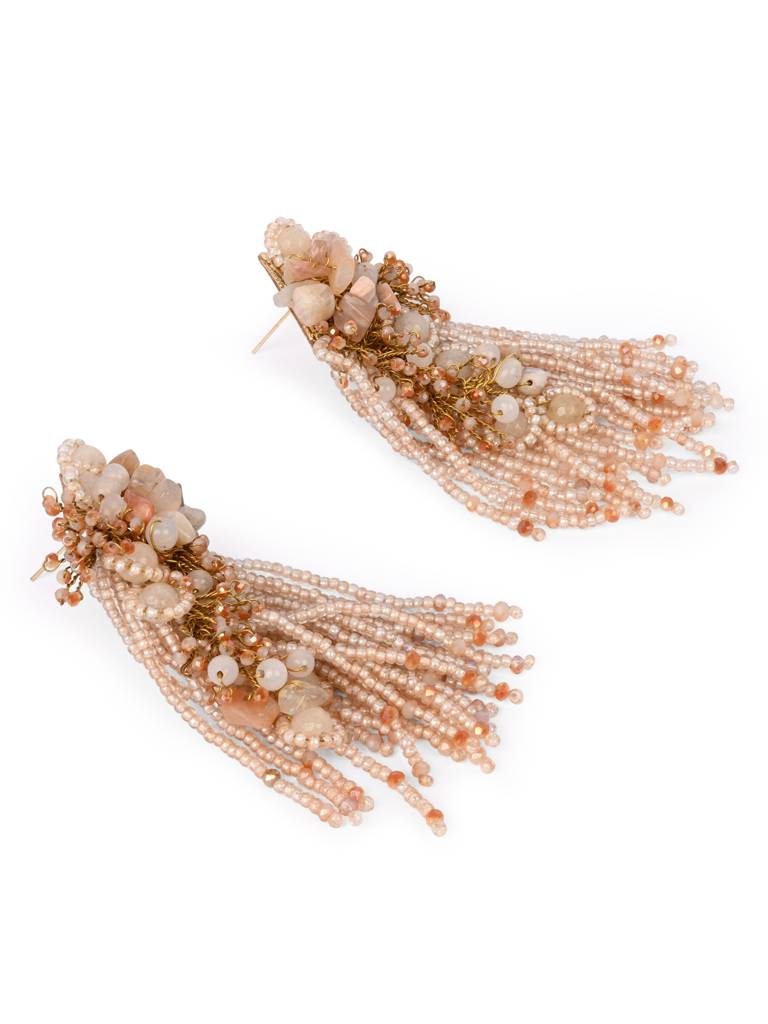 Beige Long Crystal Tassel Haldi Earrings : LE-957-01PEACH