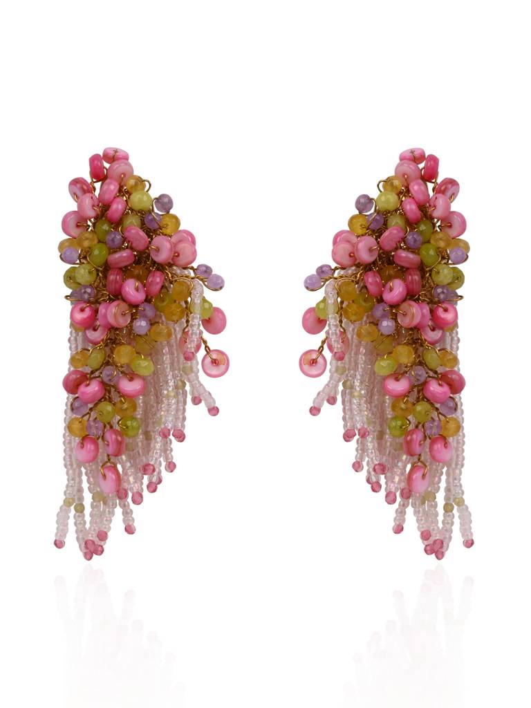 Rose Pink Green Fashion Long Earrings For Women : LE-960-01PINK