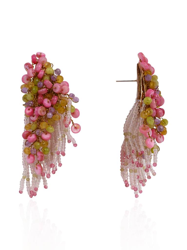 Rose Pink Green Fashion Long Earrings For Women : LE-960-01PINK