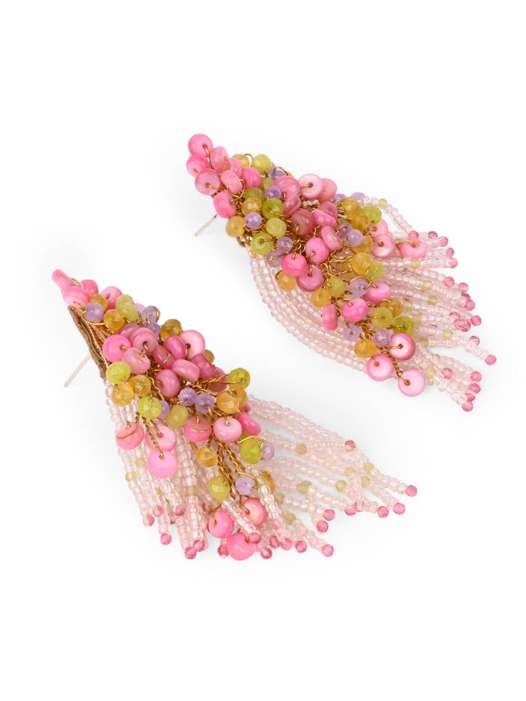 Rose Pink Green Fashion Long Earrings For Women : LE-960-01PINK