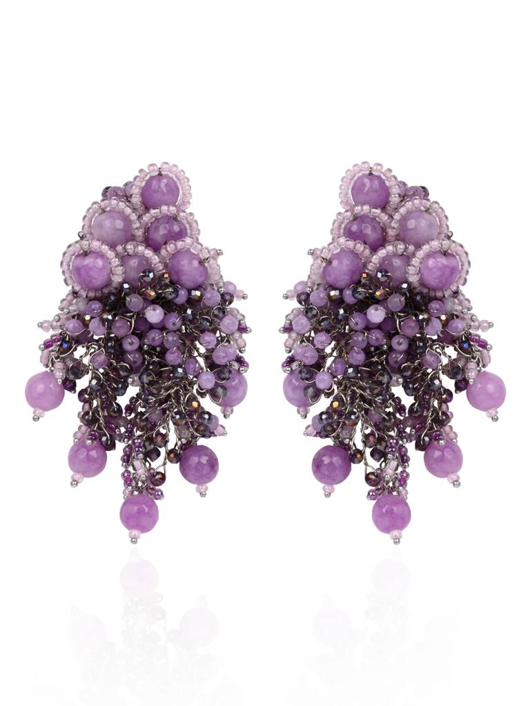 Designer Long Earrings With Purple Lilac Stones : LE-965-01LILAC