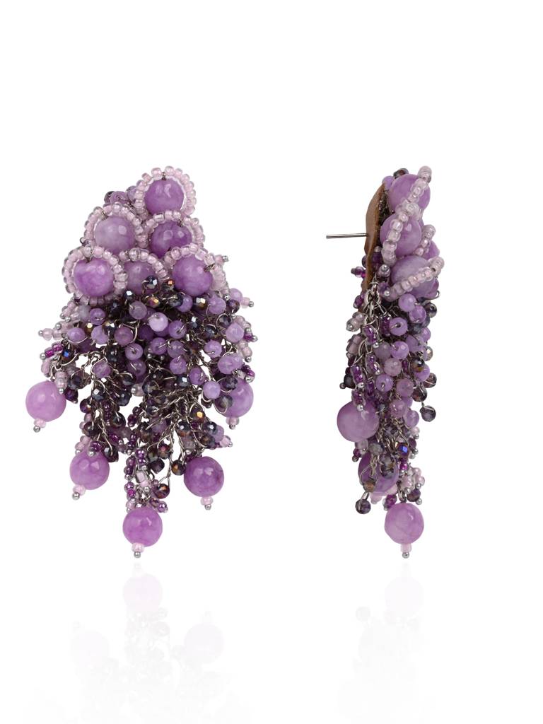 Designer Long Earrings With Purple Lilac Stones : LE-965-01LILAC