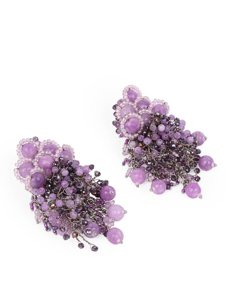 Designer Long Earrings With Purple Lilac Stones : LE-965-01LILAC