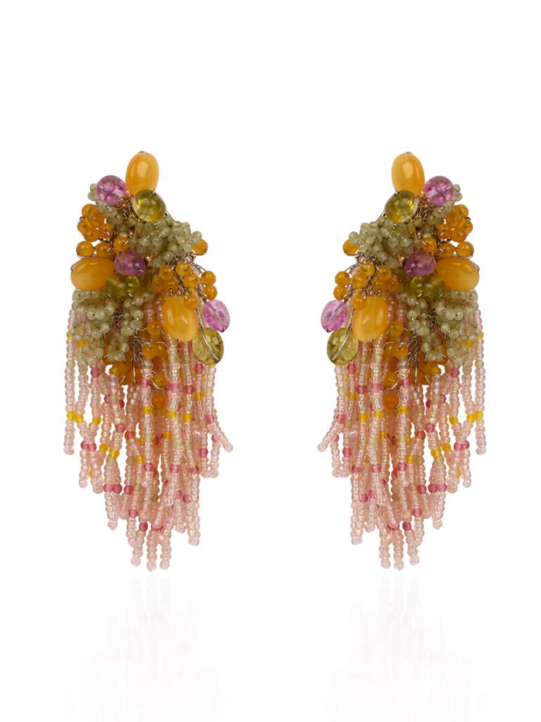 Mulicolour Stone Wedding Long Earrings : LE-967-01MULTI