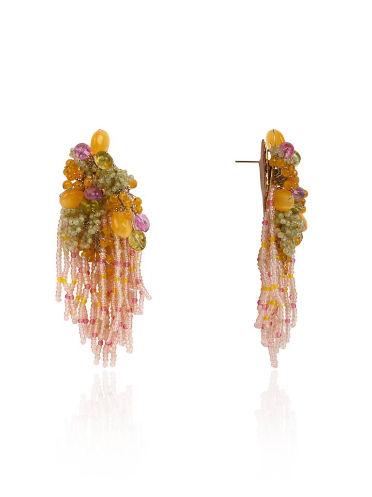 Mulicolour Stone Wedding Long Earrings : LE-967-01MULTI
