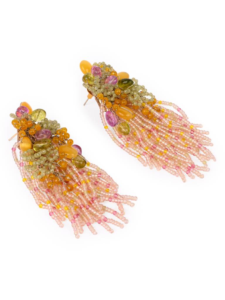 Mulicolour Stone Wedding Long Earrings : LE-967-01MULTI