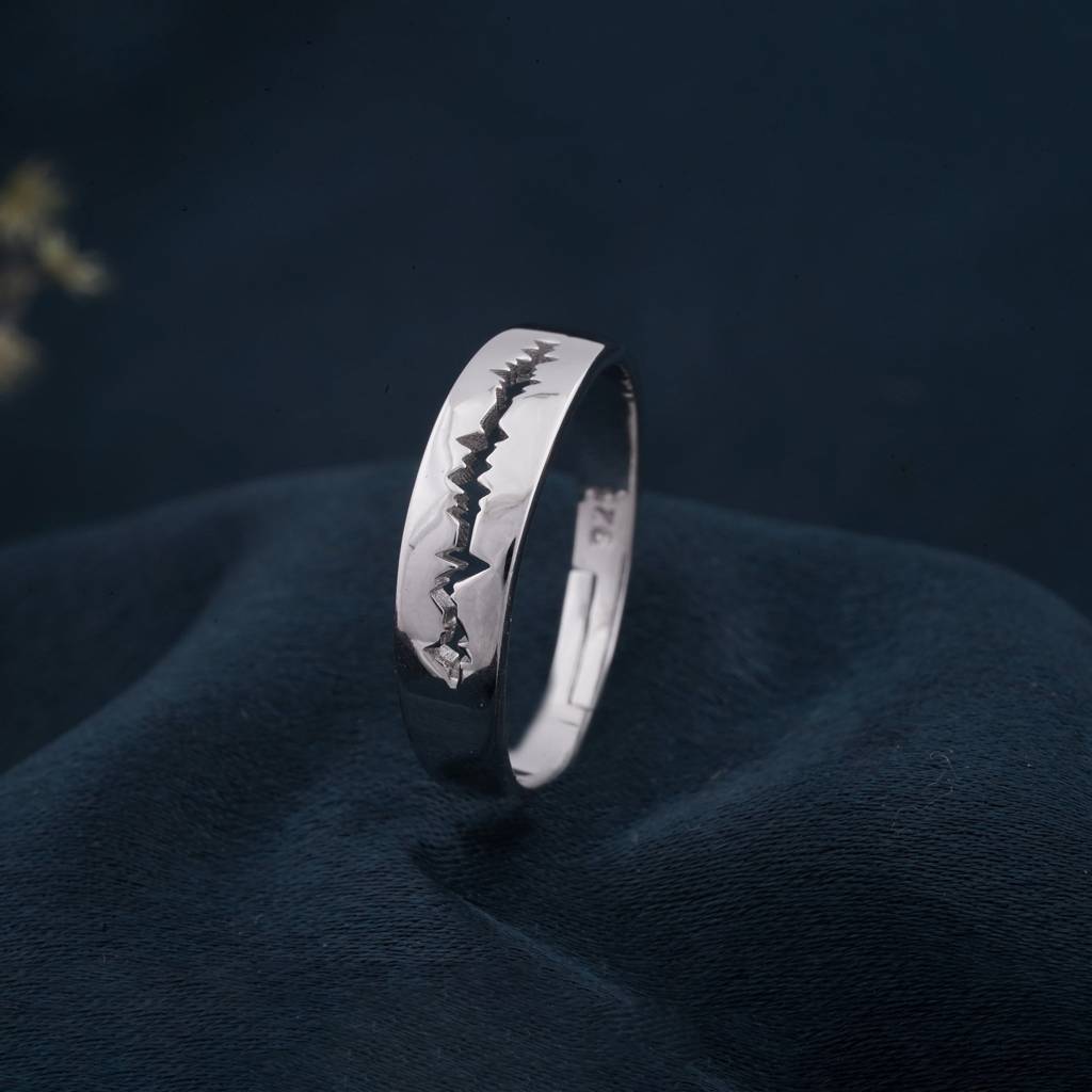 Silver Heart Beat Men'S Band Ring : ZLCPLR-1006-MW
