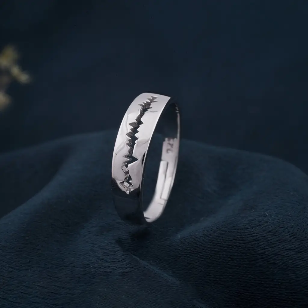Silver Heart Beat Men'S Band Ring : ZLCPLR-1006-MW
