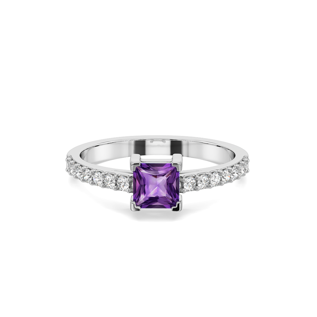 Regal Amethyst - Lab Diamond Square Ring : LLRG0155