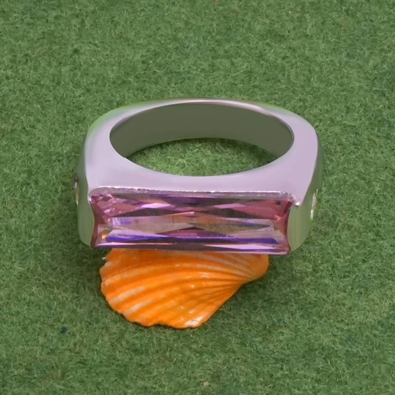 925 Pure Silver Pink Engagement Ring | Baguette Faceted Bar Ring : LR1194