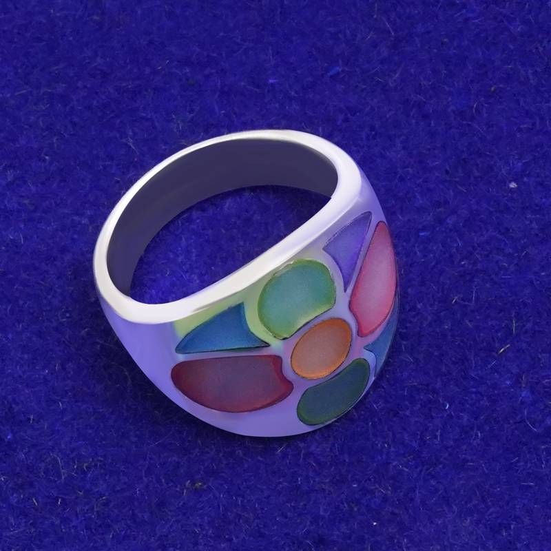 925 Pure Silver Enamel Ring With Petals Of Pastel Shades | Flower Wedding Ring : LR1196