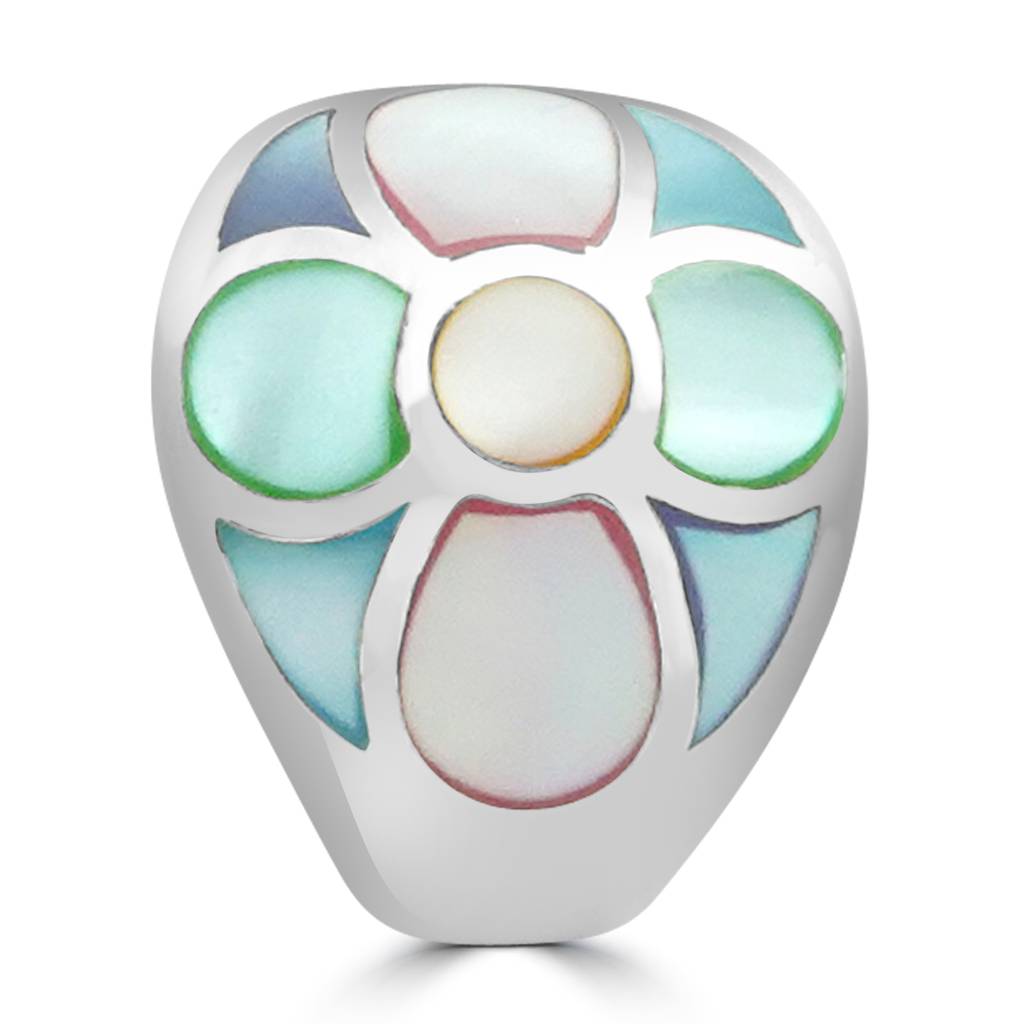 925 Pure Silver Enamel Ring With Petals Of Pastel Shades | Flower Wedding Ring : LR1196