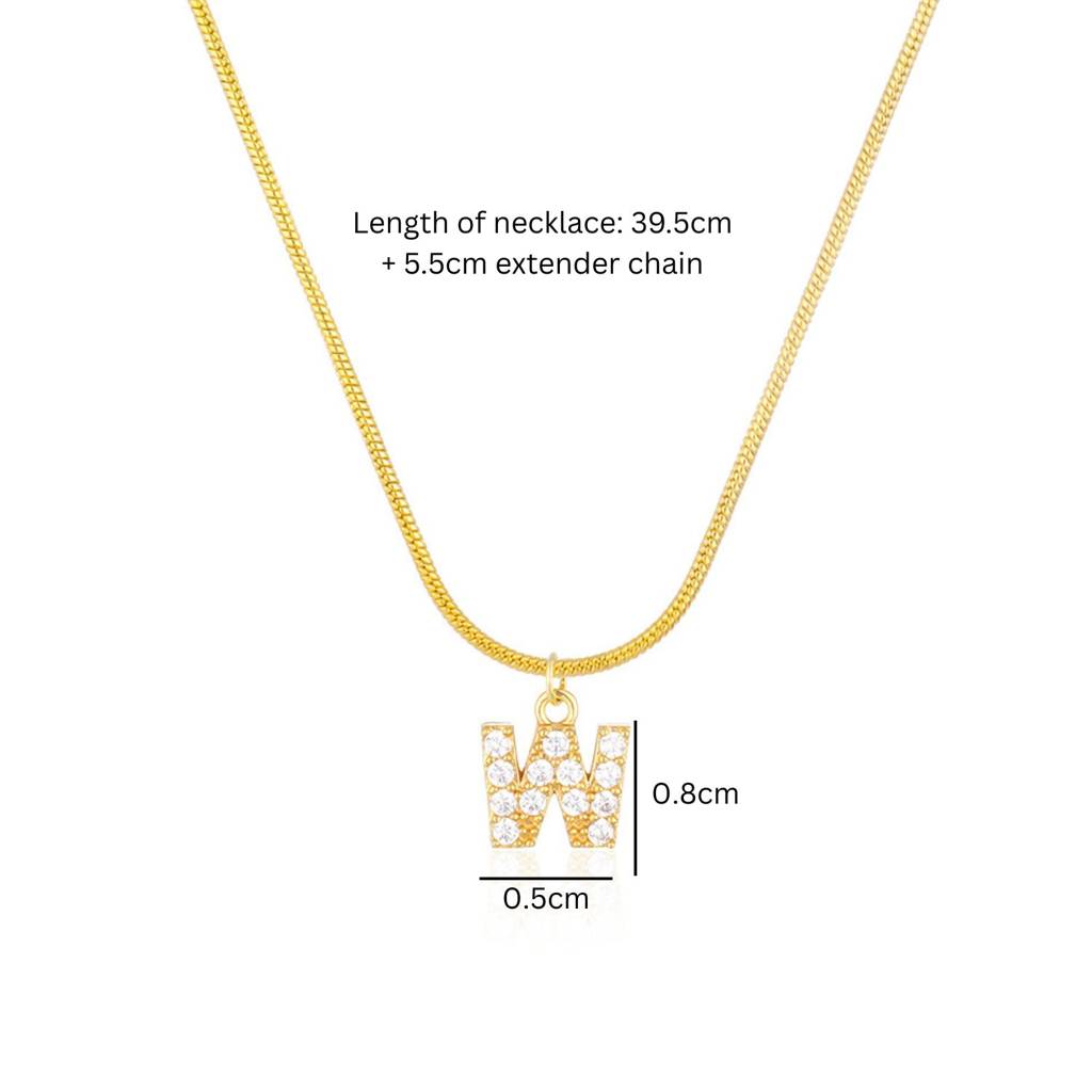 18K Gold Plated Anti-Tarnish Zircon Initial Letter Pendant Necklace : AWU0125P25W