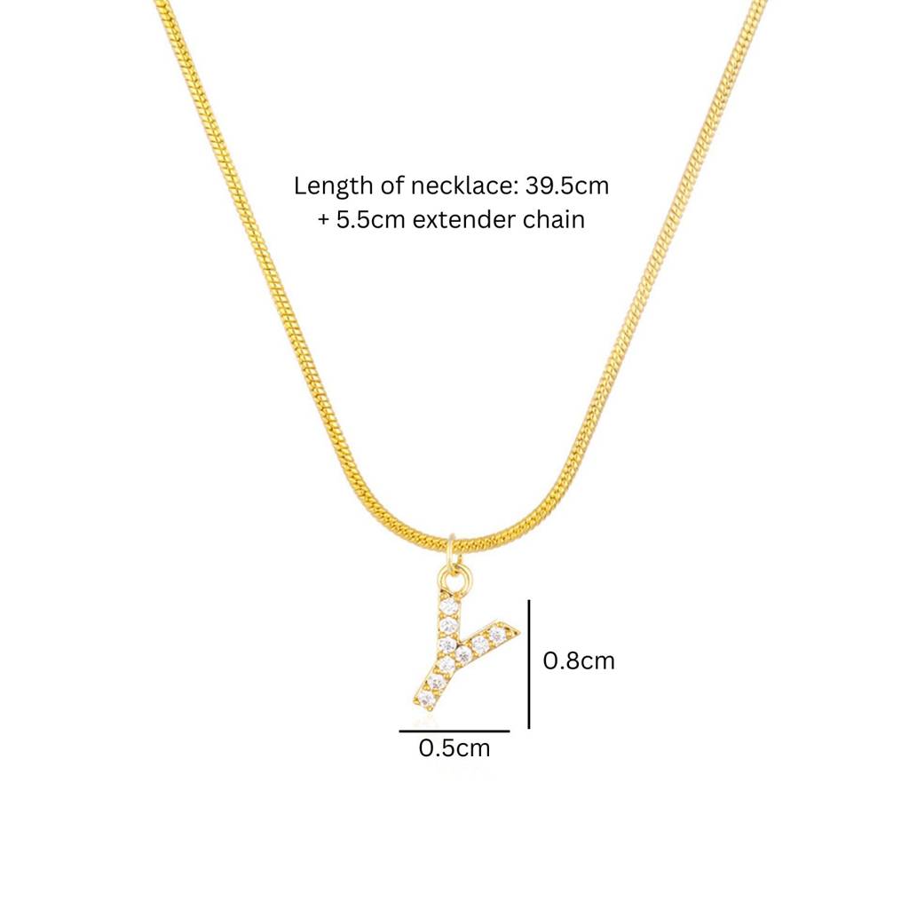 18K Gold Plated Anti-Tarnish Zircon Initial Letter Pendant Necklace : AWU0125P25Y