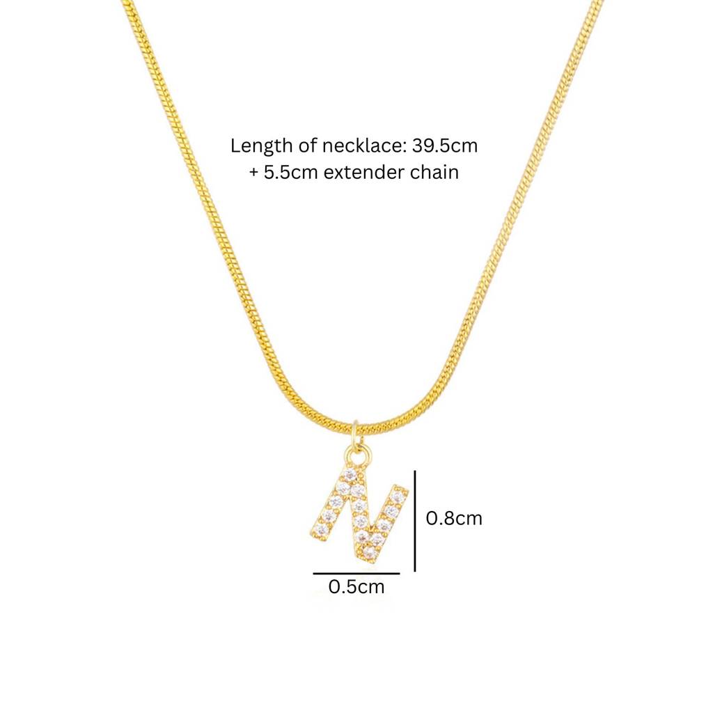 18K Gold Plated Anti-Tarnish Zircon Initial Letter Pendant Necklace : AWU0125P25N