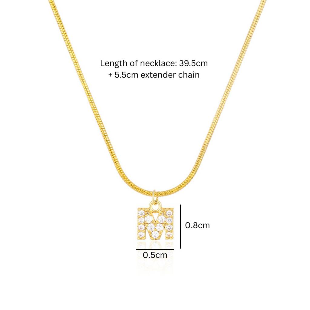 18K Gold Plated Anti-Tarnish Zircon Initial Letter Pendant Necklace : AWU0125P25M