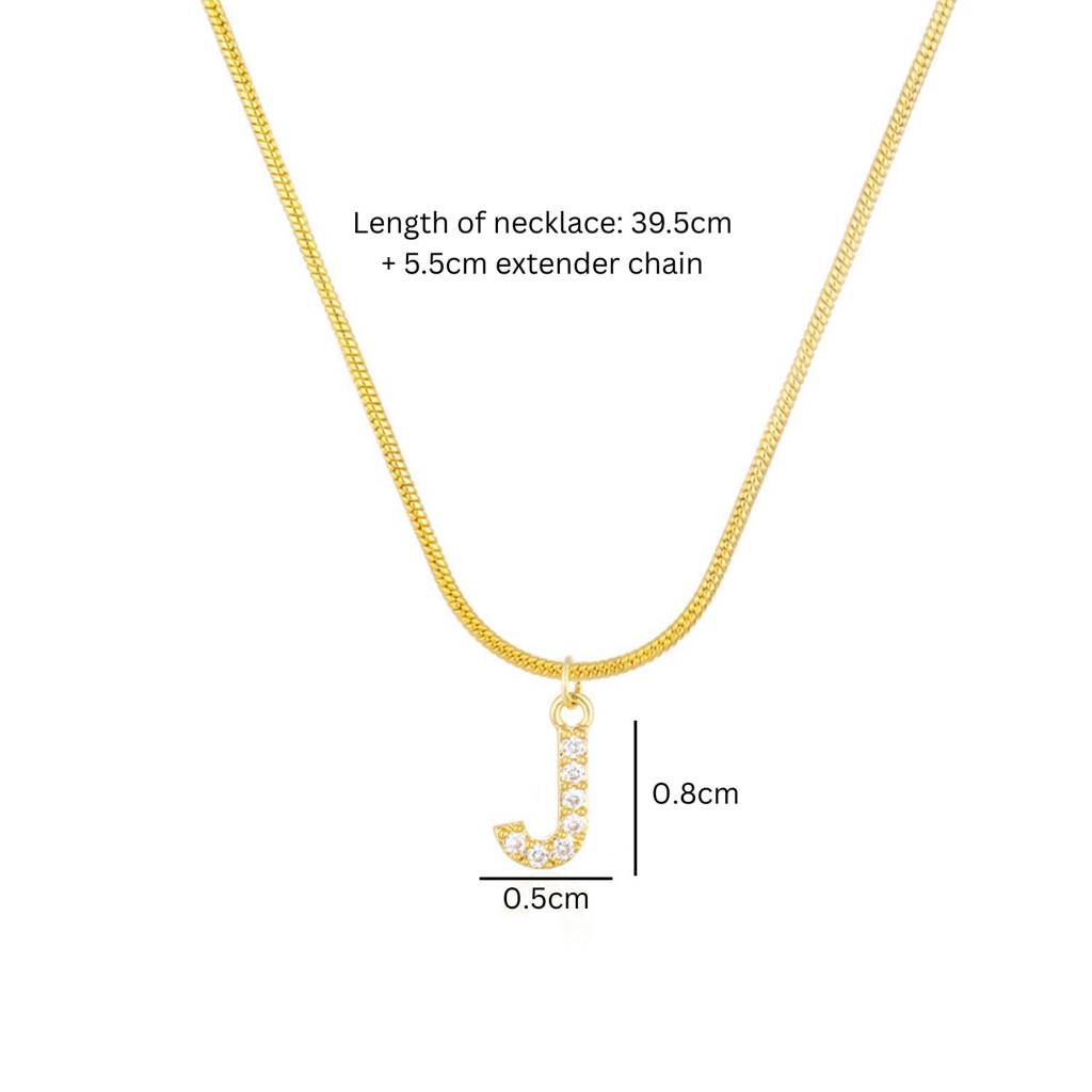 18K Gold Plated Anti-Tarnish Zircon Initial Letter Pendant Necklace : AWU0125P25J