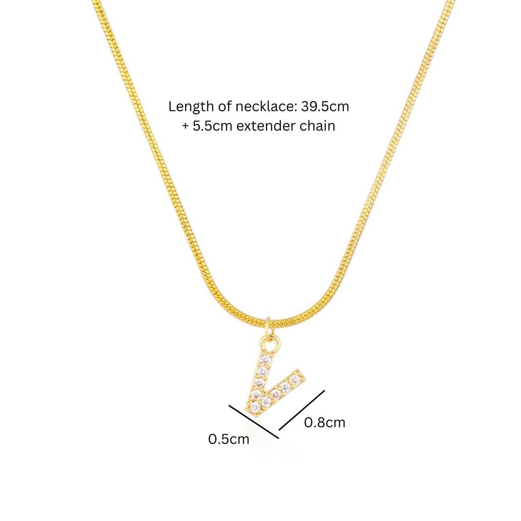18K Gold Plated Anti-Tarnish Zircon Initial Letter Pendant Necklace : AWU0125P25V