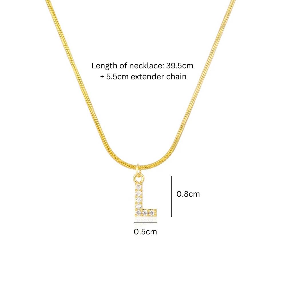 18K Gold Plated Anti-Tarnish Zircon Initial Letter Pendant Necklace : AWU0125P25L