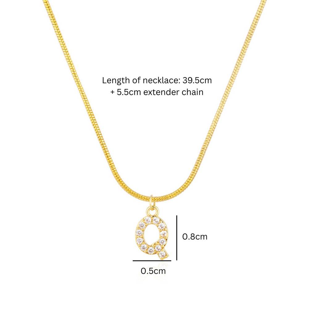 18K Gold Plated Anti-Tarnish Zircon Initial Letter Pendant Necklace : AWU0125P25Q
