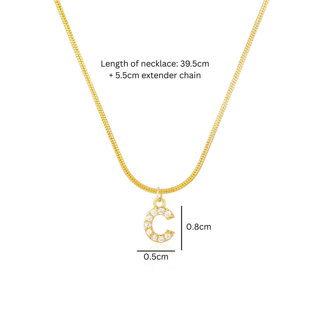 18K Gold Plated Anti-Tarnish Zircon Initial Letter Pendant Necklace : AWU0125P25C