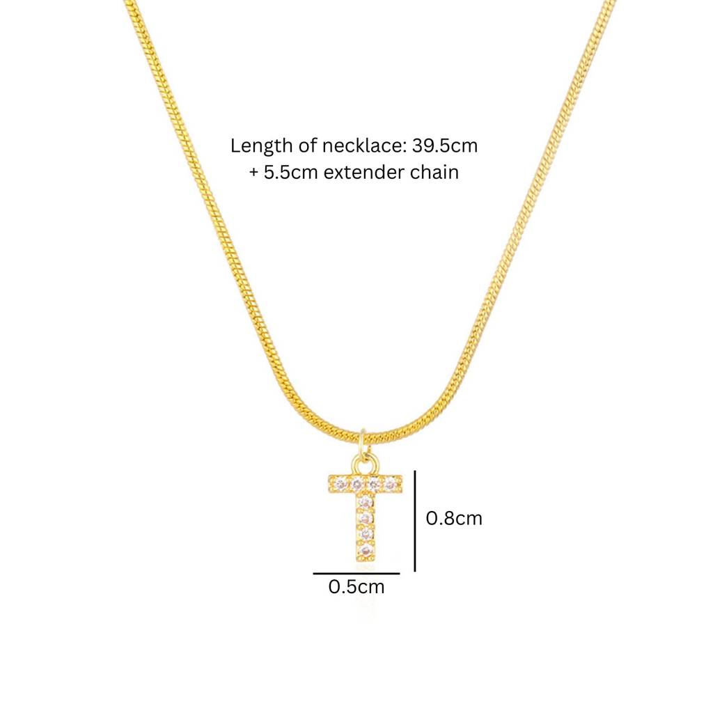 18K Gold Plated Anti-Tarnish Zircon Initial Letter Pendant Necklace : AWU0125P25T