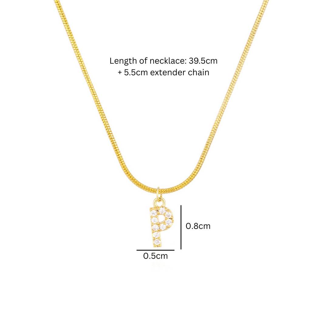 18K Gold Plated Anti-Tarnish Zircon Initial Letter Pendant Necklace : AWU0125P25P