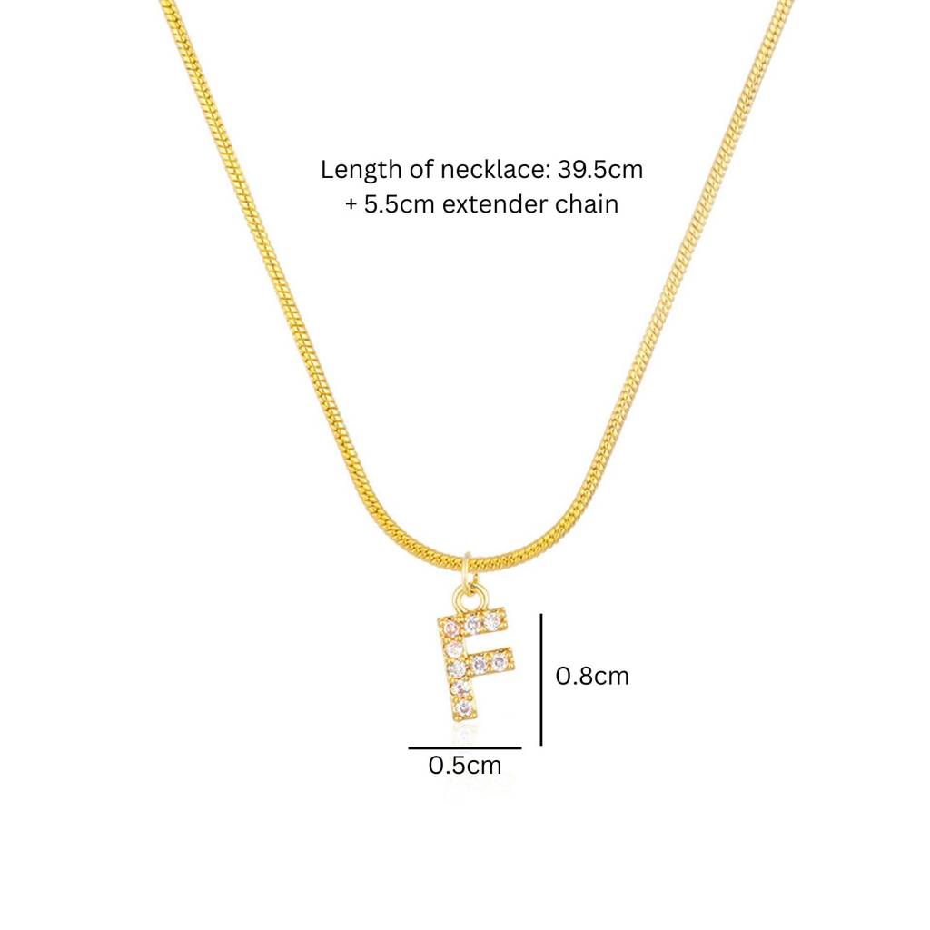 18K Gold Plated Anti-Tarnish Zircon Initial Letter Pendant Necklace : AWU0125P25F