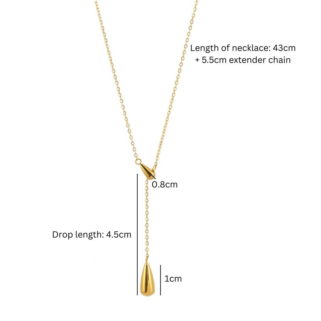 18K Plated Waterproof Anti-Tarnish Minimal Tear Drop Lariat Necklace : ALS0725N524G