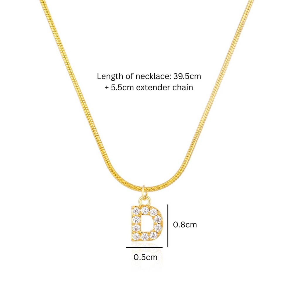 18K Gold Plated Anti-Tarnish Zircon Initial Letter Pendant Necklace : AWU0125P25D