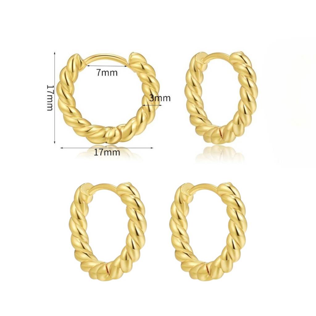 Set Of 2 Pairs Of 18K Plated Waterproof Anti-Tarnish Twisted Hoop Earrings : AWU0125E361GC4