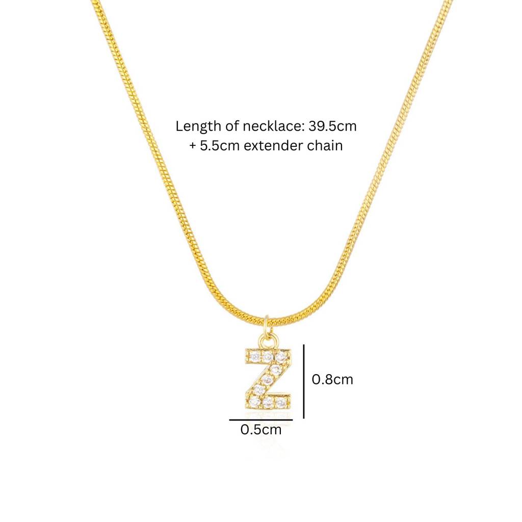 18K Gold Plated Anti-Tarnish Zircon Initial Letter Pendant Necklace : AWU0125P25Z