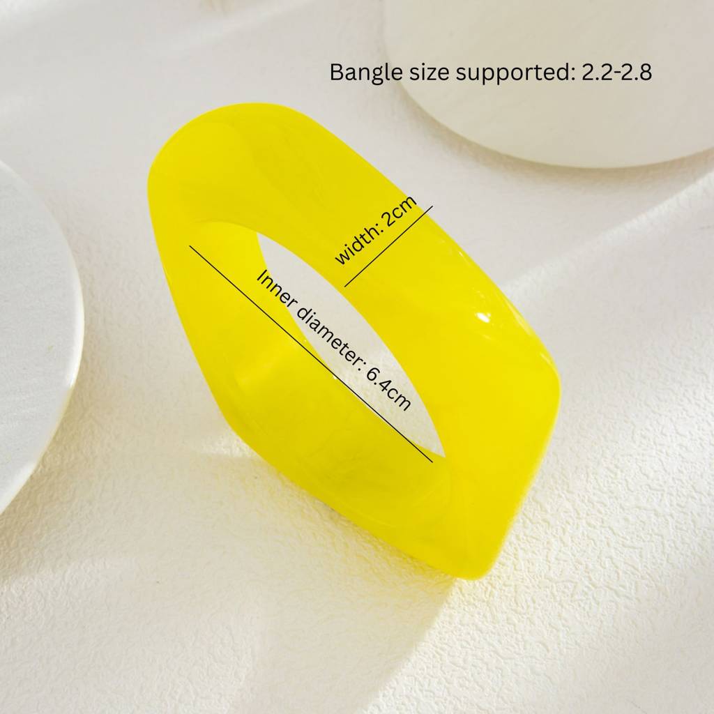 Chunky Wide Edge Rounded Square Polygonal Acrylic-Bangle : ADN0825B2252Y