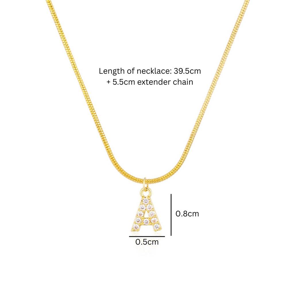 18K Gold Plated Anti-Tarnish Zircon Initial Letter Pendant Necklace : AWU0125P25A