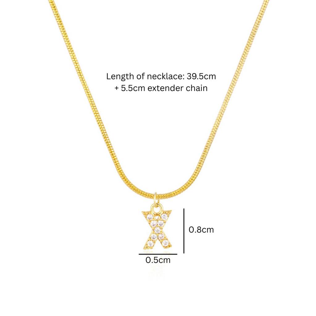 18K Gold Plated Anti-Tarnish Zircon Initial Letter Pendant Necklace : AWU0125P25X
